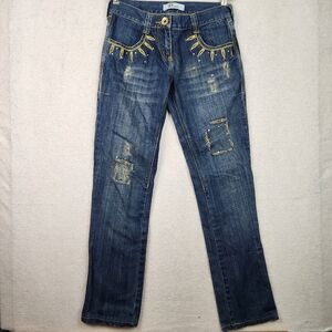 HFN Womens Sz 42 US 14 Embroidered Western Cowboy Aztec Straight Leg Denim Jeans